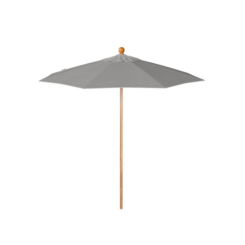 Parasol en bois de teck 7,5 pi avec nervures en fibre de verre et système de levage en granite Sunbrella, Gris