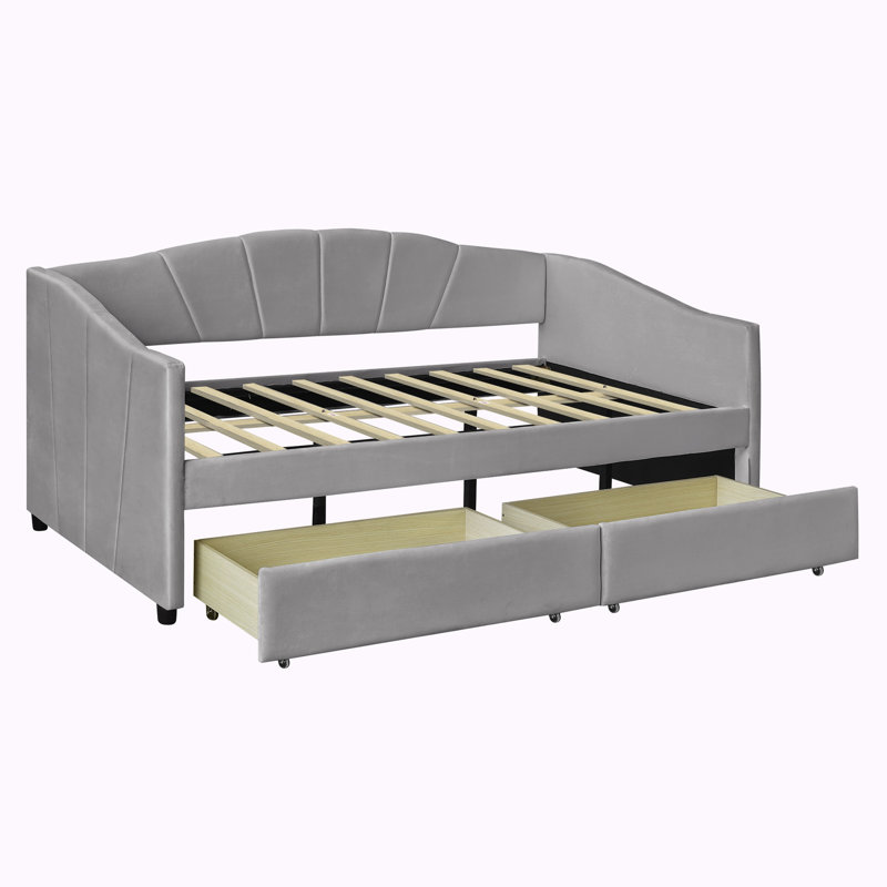 Dieatra Upholstered Daybed, Gray, Drawers Included
