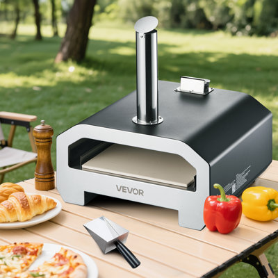 Four à pizza à double carburant pour l'extérieur, four à pizza au feu de bois et au propane de 16 po, machine à pizza portative à granules et au propane avec thermomètre, cuiseur à pizza en fer noir pour l'extérieur du camping et de la cour arrière