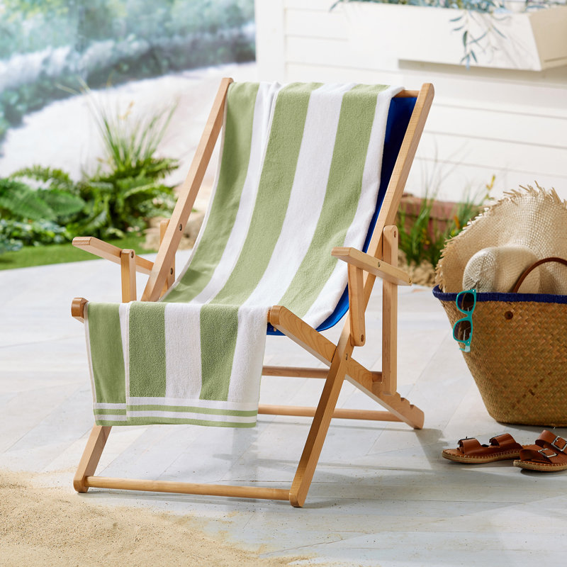 100% Cotton Cabana Stripe Oversized Beach Towels, Eucalyptus Green/White