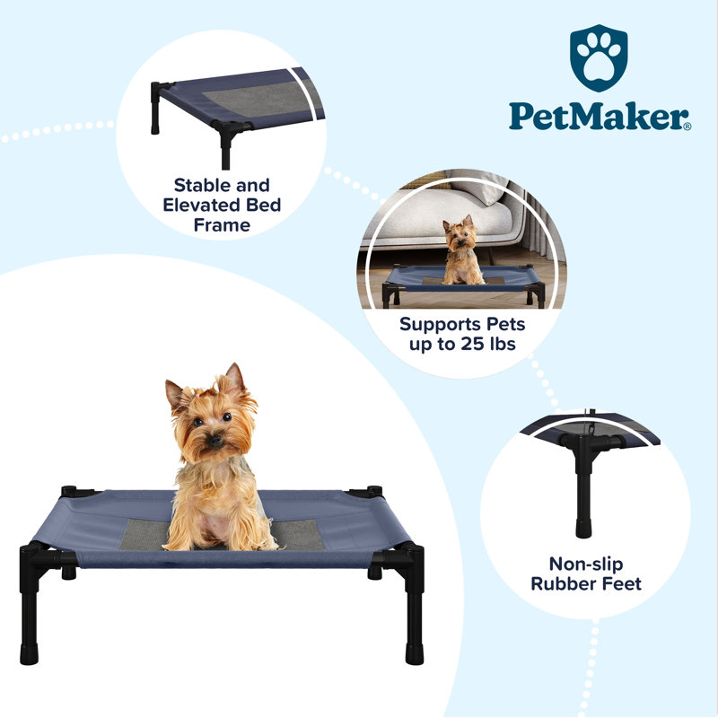 PETMAKER 24.5x18.5-Inch Elevated Dog Bed - Portable Pet Bed with Carrying Case for Small Dogs, Blue, Blue