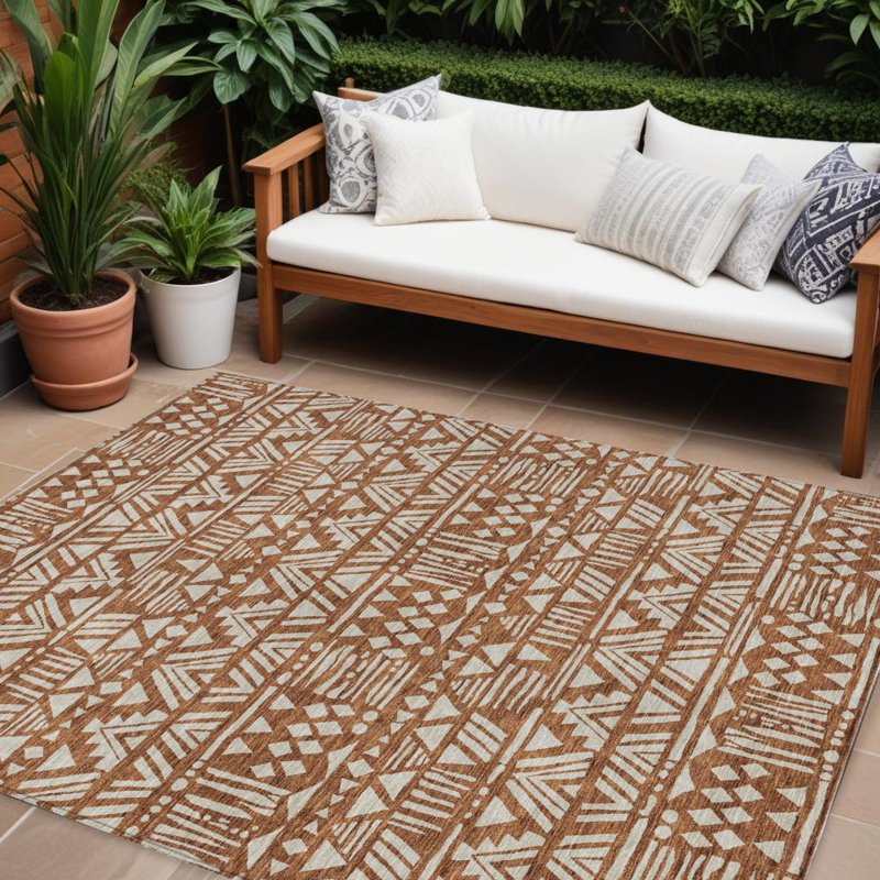 Tapis intérieur / extérieur lavable 8 pi x 10 pi en terre cuite et beige style sud-ouest