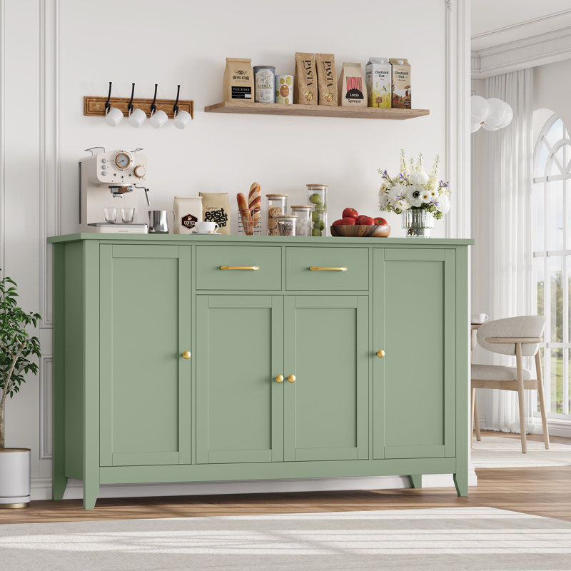 Buffet décoratif 4 portes avec 2 tiroirs, tablettes réglables, Vert