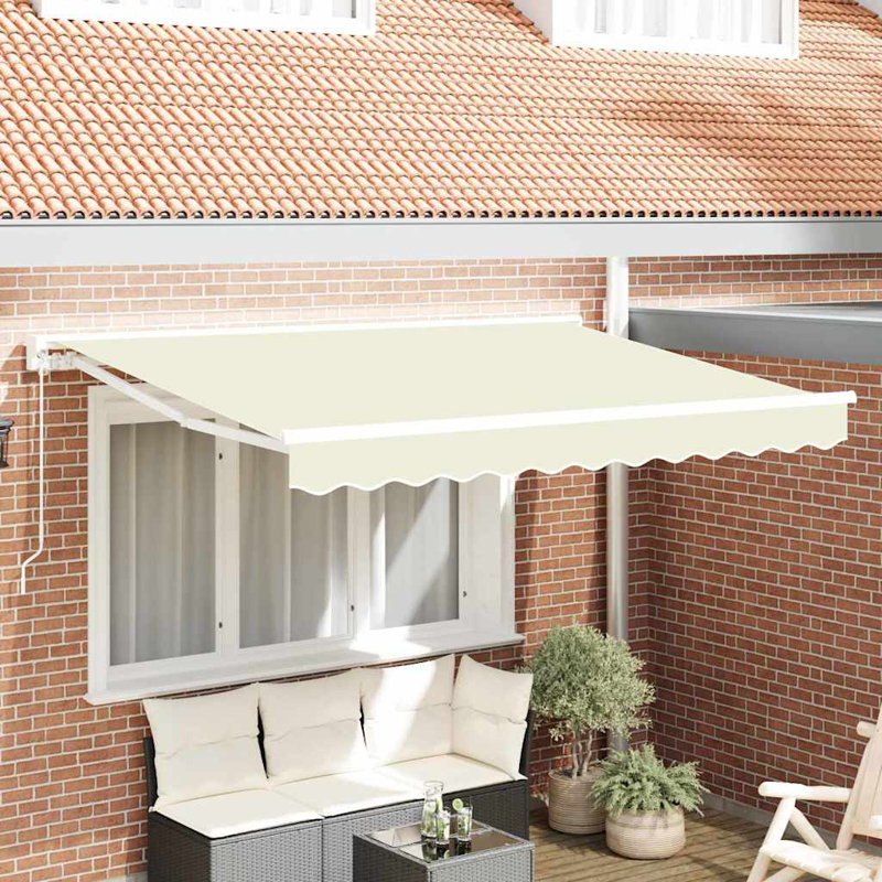 VidaXL Retractable Patio Awning, 165cm H x 300cm W x 200cm D, Cream/White/White