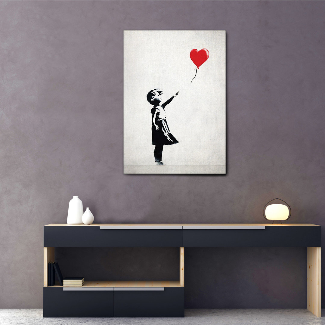 Leinwandbild Bimba Palloncino Cuore Rosso von Banksy