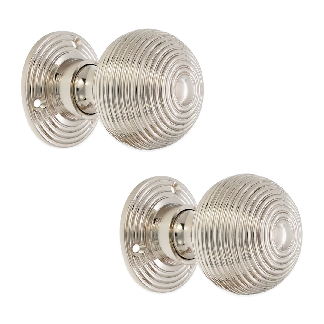 Spira Brass Ribbed Rim And Mortice Door Knob Polished Nickel 2 Pack - Image 4
