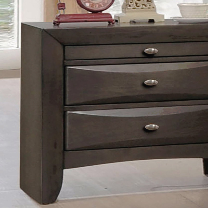 Table de chevet contemporaine en bois massif gris 1Pc Table de chevet à 2 tiroirs, Gris