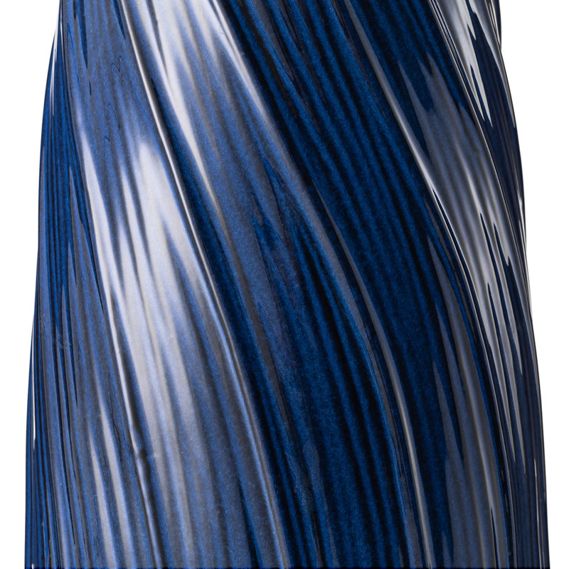 24.75"H Cobalt Blue Twist Textured Birdbath Ceramic Outdoor Floor Fountain With Two Birds, Pump And LED Light (KD)