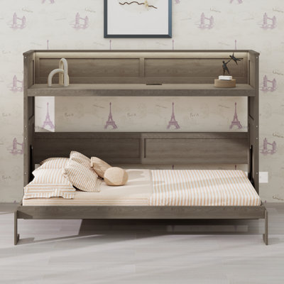 Lit armoire mural en bois intégré avec tablettes