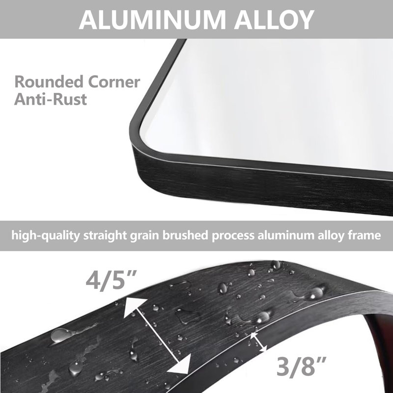 32" L x 24" W Rectangle Rounded Corner Aluminum Framed Bathroom Mirror Vanity Mirror for Wall Decorative Hangs Horizontal or Vertical
