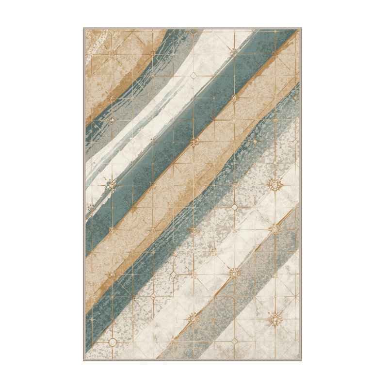 Tapis marocain beige d'inspiration mondiale parnika aurora borealis lavable à la machine - reliure beige, 7 x 9