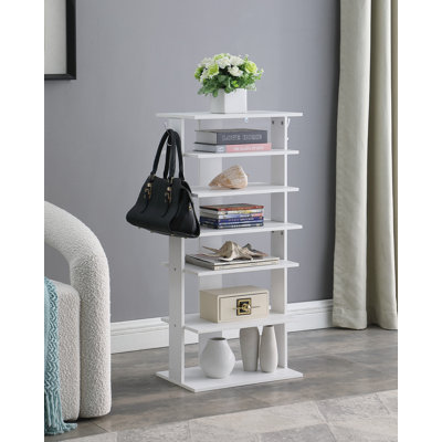 7-Tier Vertical Shoe Rack with Hooks, White