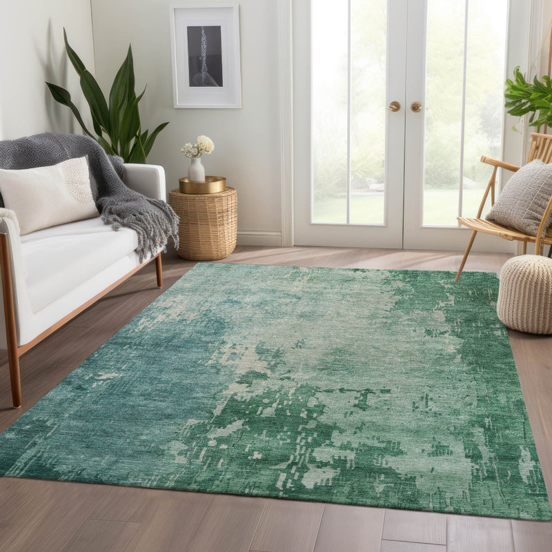Emerald Abstract Washable Synthetic Area Rug