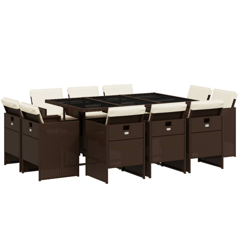  Ensemble de salle à manger de patio de 10 pièces brun et noir, Blanc, crème, Brun