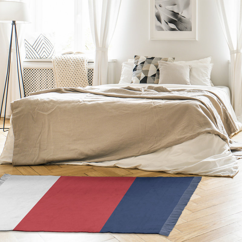 Tapis rouge/bleu marine tissé à plat Boston, Non
