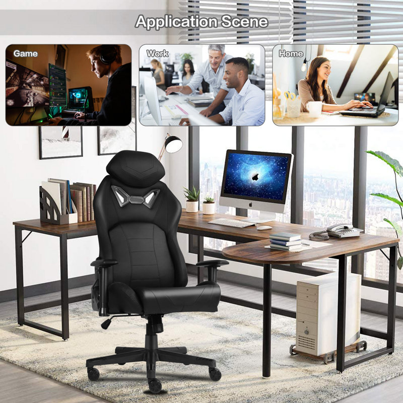 Inbox Zero Adjustable Ergonomic Swiveling PC & Racing Game Chair, Black