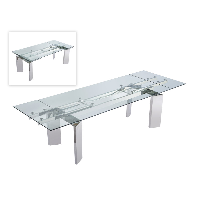 Viking Extendable Clear Glass Top Dining Table with Metal Base