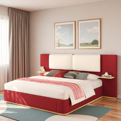 Upholstered Platform Bed With Shelves