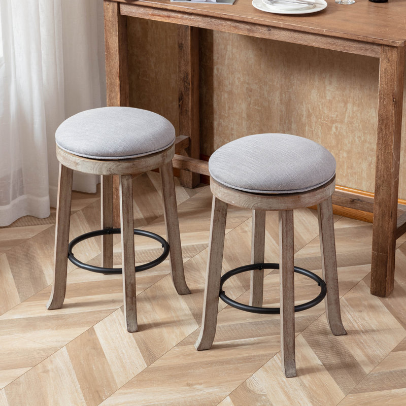 Sefedin 25.6" Swivel Upholstered Seat Solid Wood Counter Stool with Metal Footrest, Backless Counter Height Bar Stool, Gray