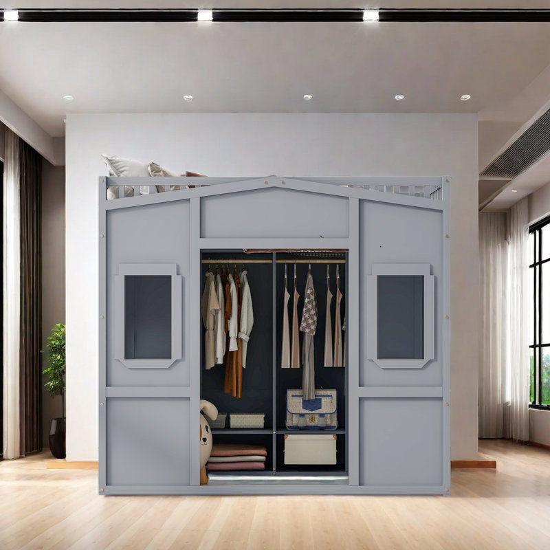 Lit mezzanine pour enfants Agamjot, Double, Gris
