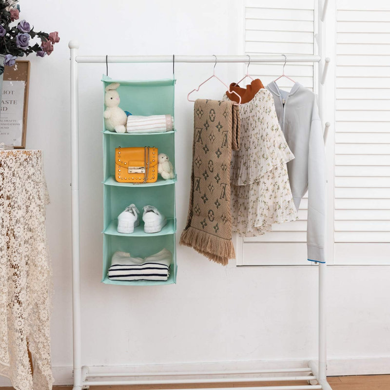 Hanging Wardrobe Storage, Advanced Oxford Cloth Hanging Closet Organiser Shelves Set For Clothes Shoes, 4-Shelf, Washable