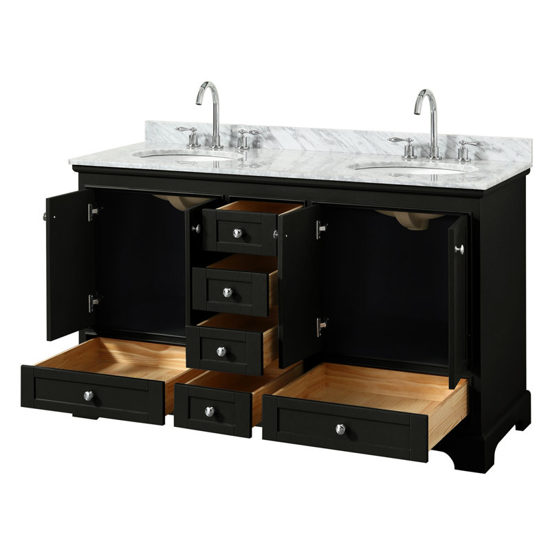 Deborah 60'' Double Bathroom Vanity with Marble Top, Dark Espresso, Polished Chrome