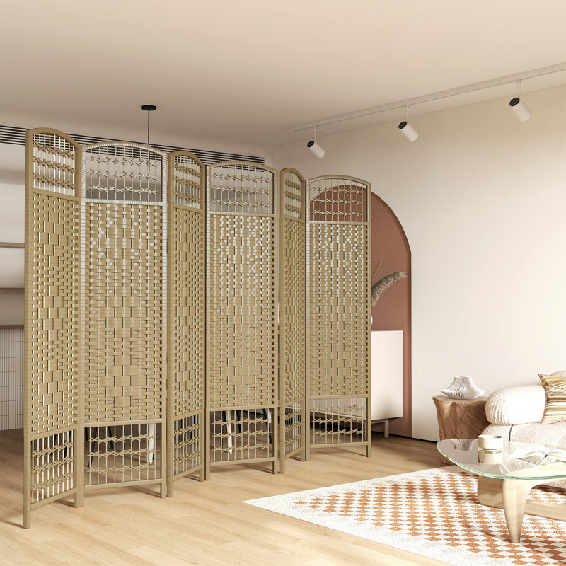 6 Panel Room Divider, Natural Wood