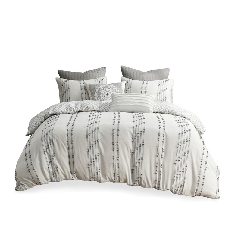 Cotton King/ King Duvet - Grey Stripes Decorated Bedding , With Star Pattern
