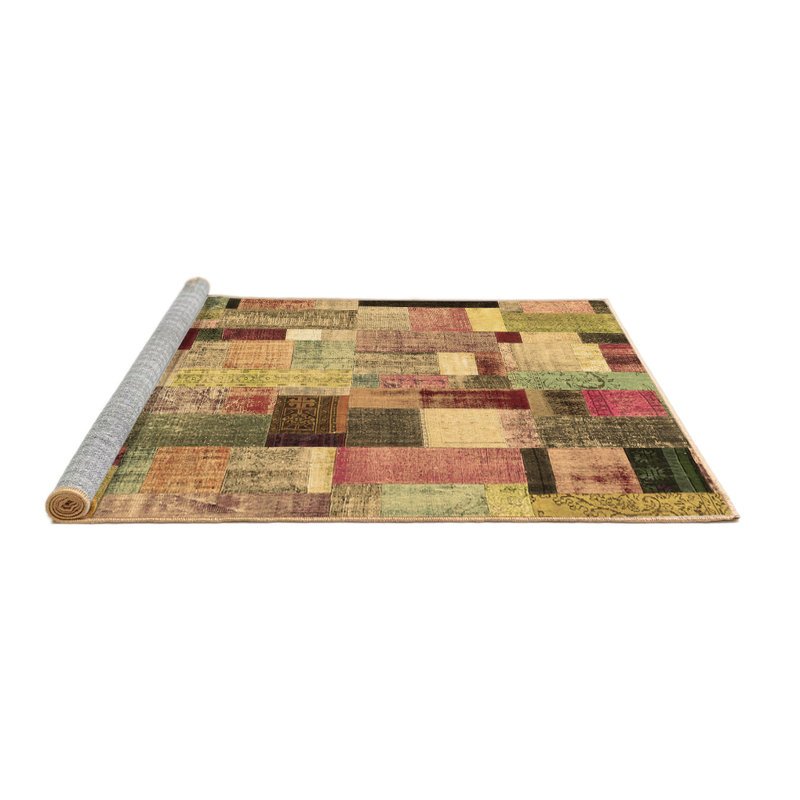 Tapis brun contemporain lavable à la machine 372, Rond 4 pi