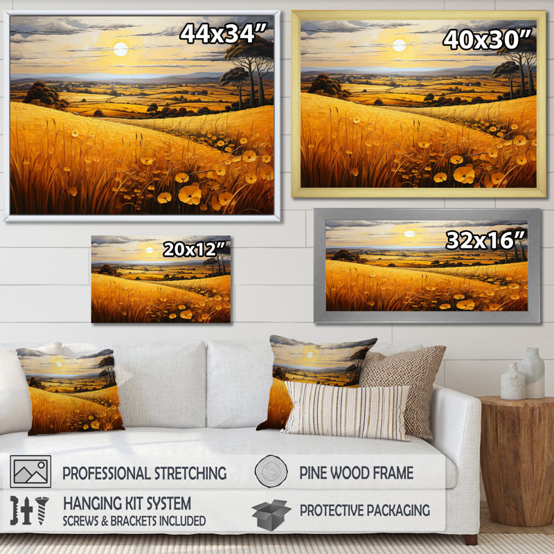 " Countryside Rustling Wheat Field III ", Gold Floater Framed, 16" H x 32" W