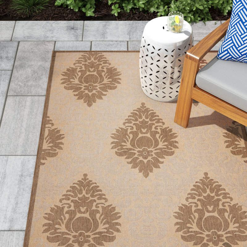 Arneshia Damask Natural/Brown Indoor / Outdoor Area Rug, Rectangle 5'3" x 7'7"
