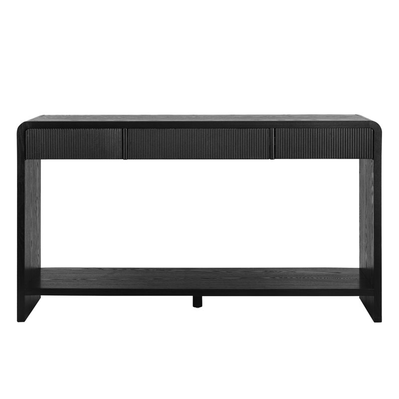 Modern 3 - Drawer Console Table With Vertical Slats And Rounded Edges, For Behind Black Frame, Wood Veneer, Long Term Durability Round Edge Slats, Ideal Hallway Solid Construction