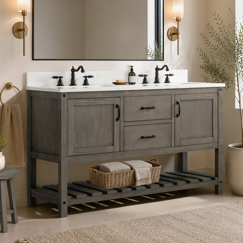 Ensemble de meuble-lavabo double 54 po Radstock, Gris antique