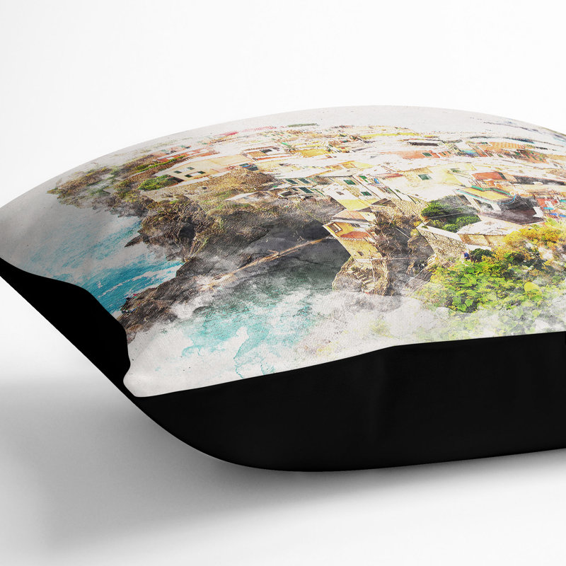 View of Cinque Terre in Italy Cushion with Filling, 40cm H x 40cm W x 15cm D, Black