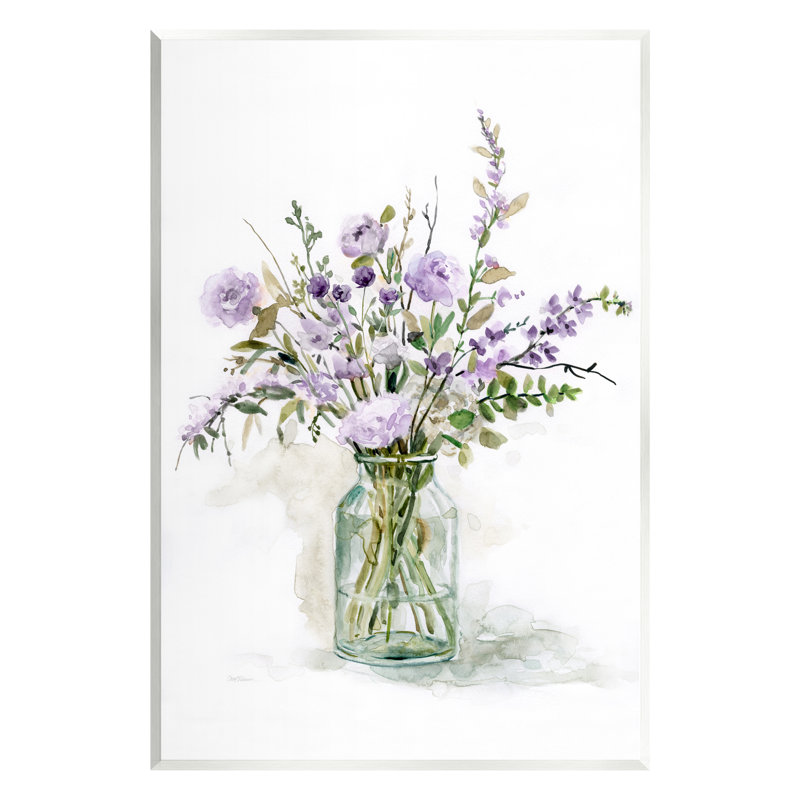 Vase en verre «D certaine Lavender Blooms Arrangement» par Carol Robinson - impression sur panneau de fibres à densité moyenne