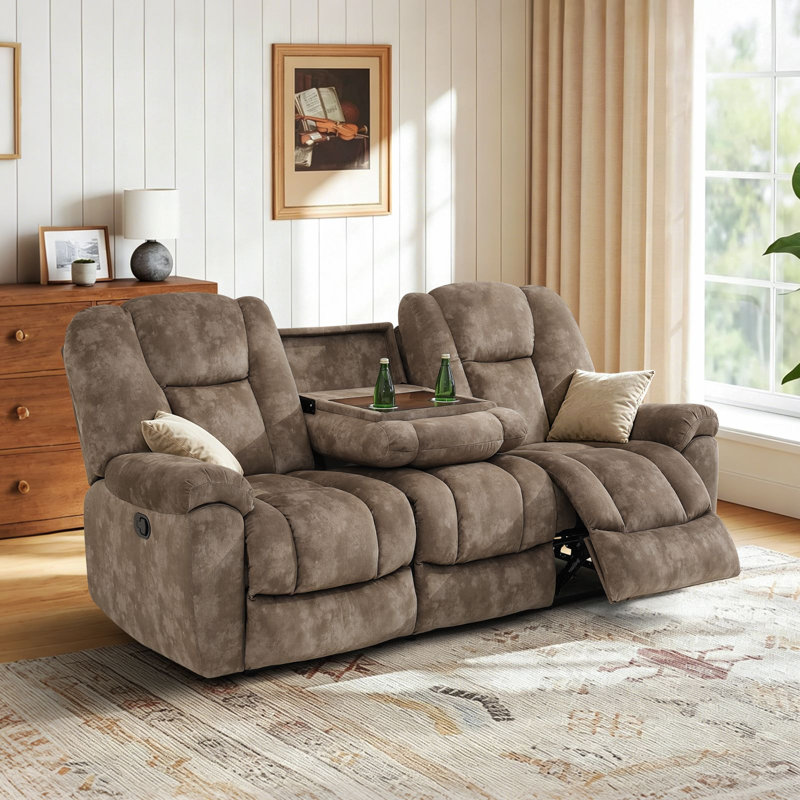 Canapé inclinable en tissu 83,5 po avec table rabattable et porte-gobelets Dutch Calico