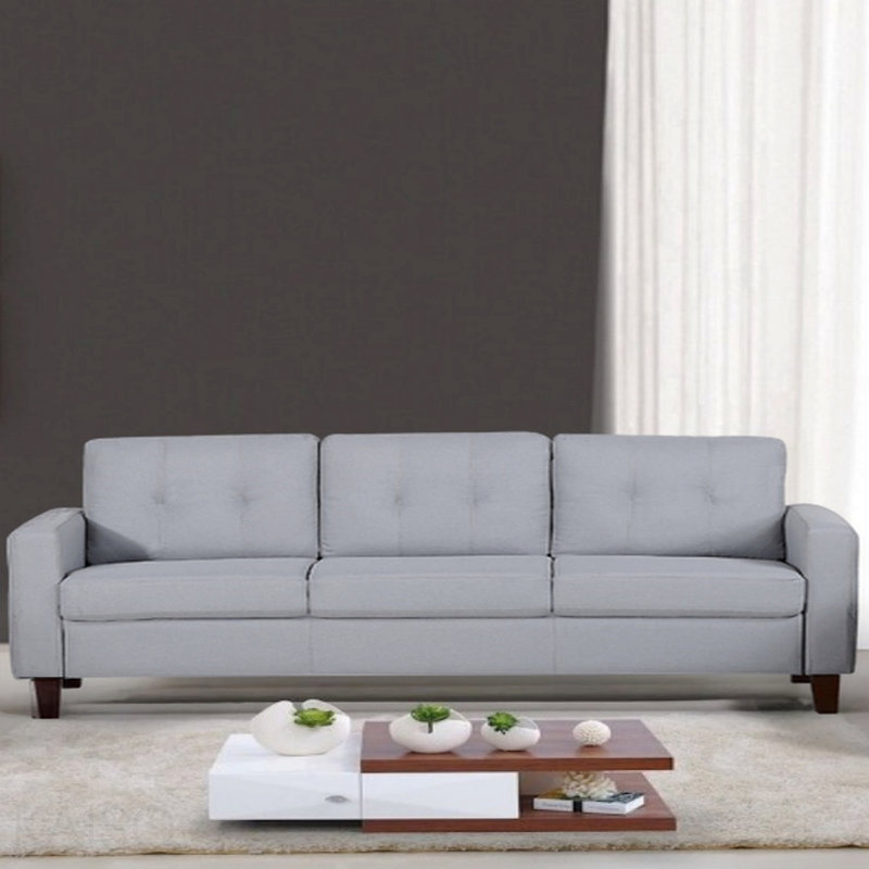 Transitional Button-Tufted Square Arm Upholstered 3-Seater Sofa Couch
