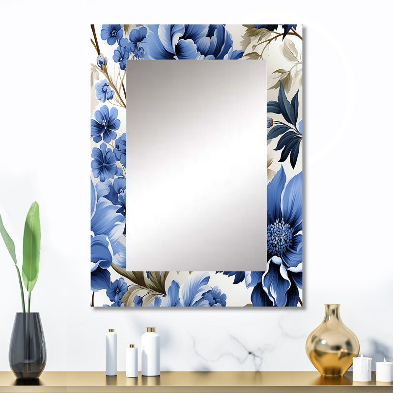 Motif victorien Aristeu bleu cobalt brocart - miroir décoratif floral, grand miroir mural de maison, art en métal imprimé
