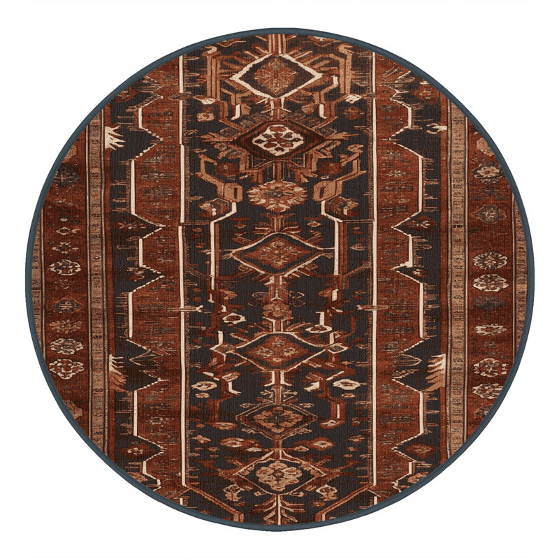 Tapis brun turc lavable à la machine, Rond 3 pi
