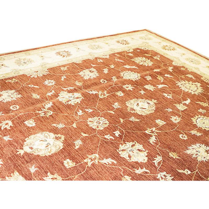 Hand Knotted Wool Area Rug in Rust And Ivory