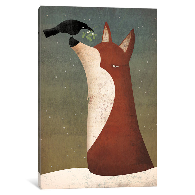 «Fox and Mistletoe», reproduction sur toile tendue, H 26 po x l 18 po x P 1,5 po, Toile tendue, Pas de tapis