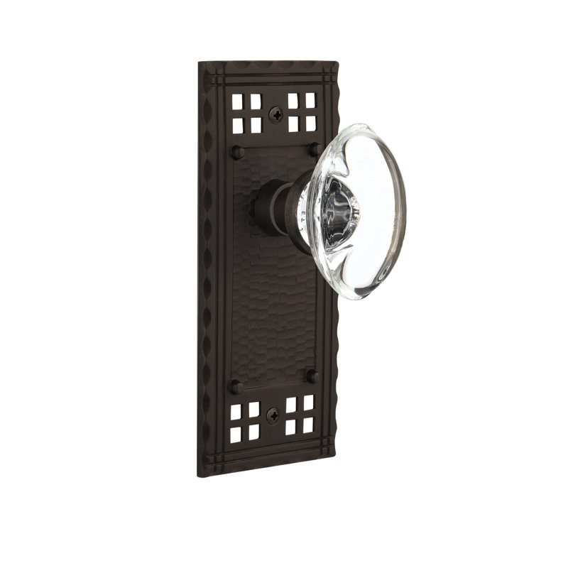 Plaque artisanale avec bouton de porte ovale en cristal transparent, Bronze frotté à l'huile