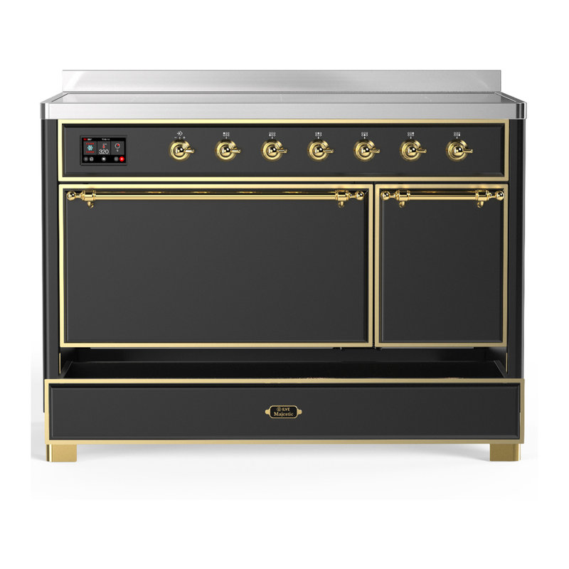 Cuisinière à induction 48 pouces avec 6 éléments à induction en graphite mat Majestic III Series (garniture laiton), Laiton