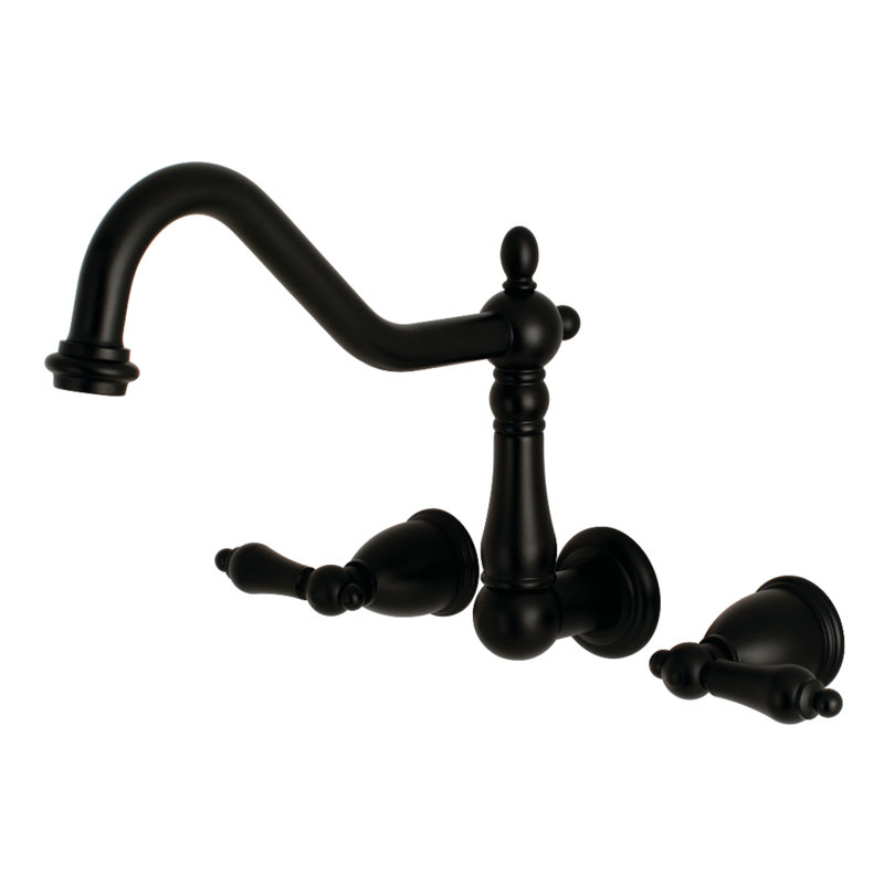 Kingston Brass Heritage Two-Handle 3-Hole Wall Mount Roman Tub Faucet, Matte Black