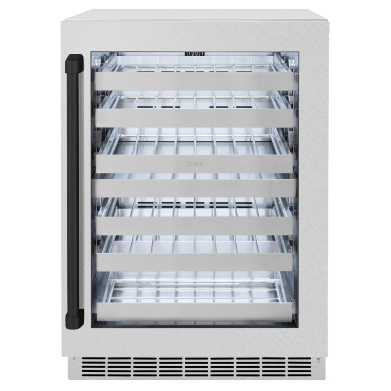 ZLINE Autograph Edition 24 in. Touchstone Dual Zone 44 Bottle Wine Cooler with Satin Stainless Steel Glass Door and Handle