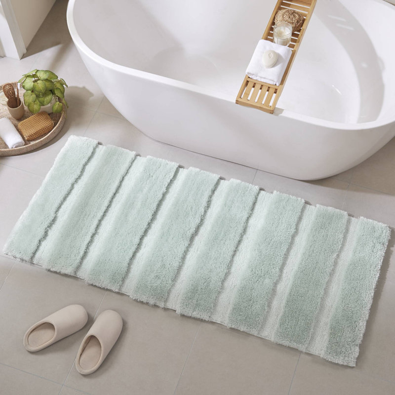 Tufted Pearl Channel Seafoam 1500 GSM Textured 24x58'' Bath Rug, 24" W x 58" L, Seafoam