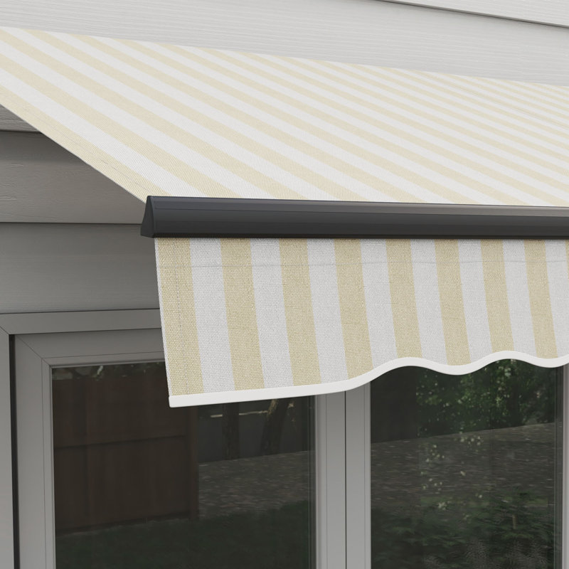 Outsunny Polyester Cover Retractable Patio Awning, Beige/White, Solid Colour, 98.5" W x 78.75" D