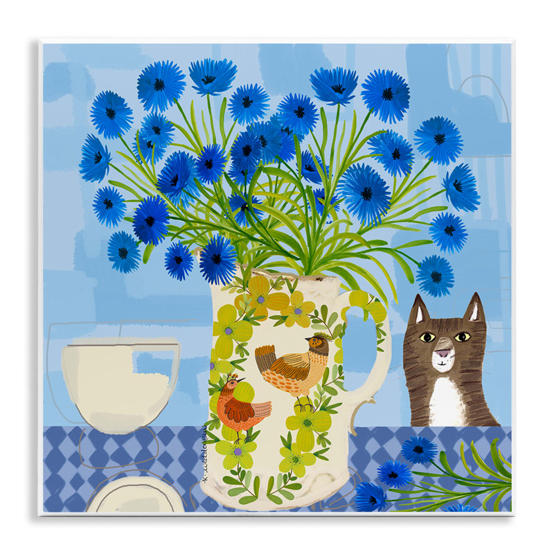 Whimsical Jug of Cornflowers Wall Plaque, design by Kay Widdowson