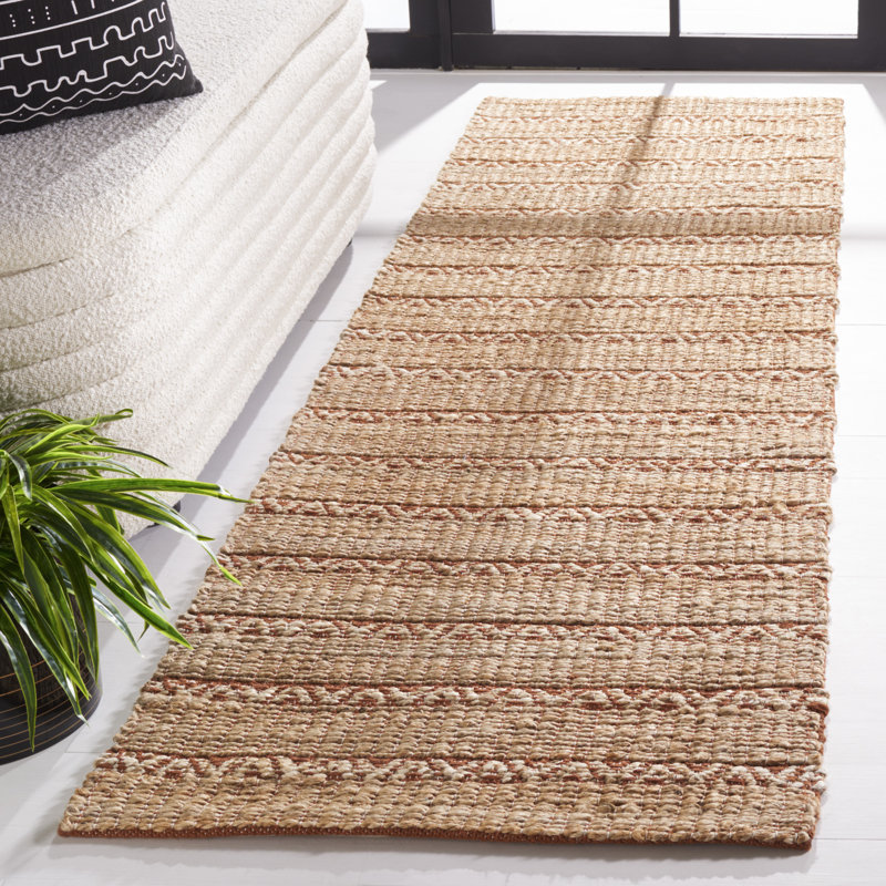 Iffath Natural Fiber Flat Weave Jute/Cotton Geometric Rug in Rust/Natural, Rectangle 6' x 9'