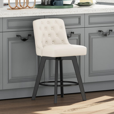 Swivel Upholstered 26'' Counter Stool Wood Leg